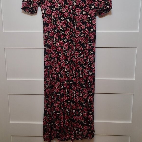 Jamie Brooke Floral Maxi Dress – Black with Pink & White Flowers – Size L – 100% - Picture 2 of 6
